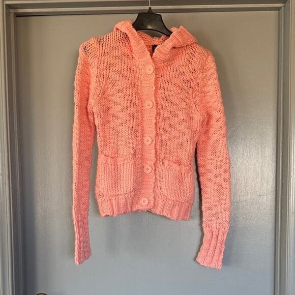 Mossimo Women's Bulky Knit Pink Wool Blend Button Cardigan  Hoodie Sweater sz S - Picture 1 of 5